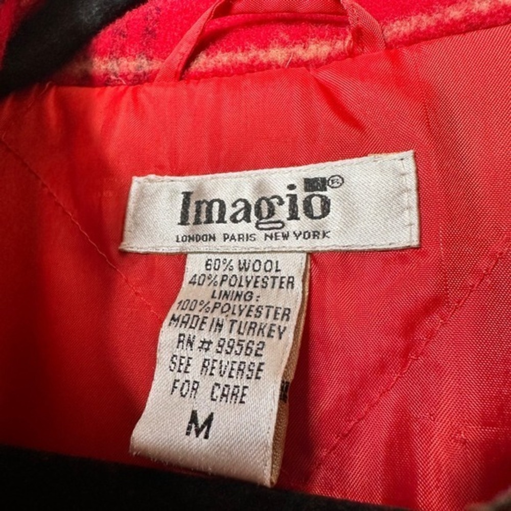 Vtg Plaid Wool Blend Zip Front Jacket Women M Black Red Lined Imagio Turkey Made - Picture 6 of 11